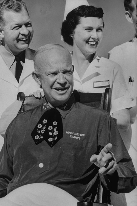 President Dwight D. Eisenhower, at Fitzsimons Army Hospital, after having a heart attack.
