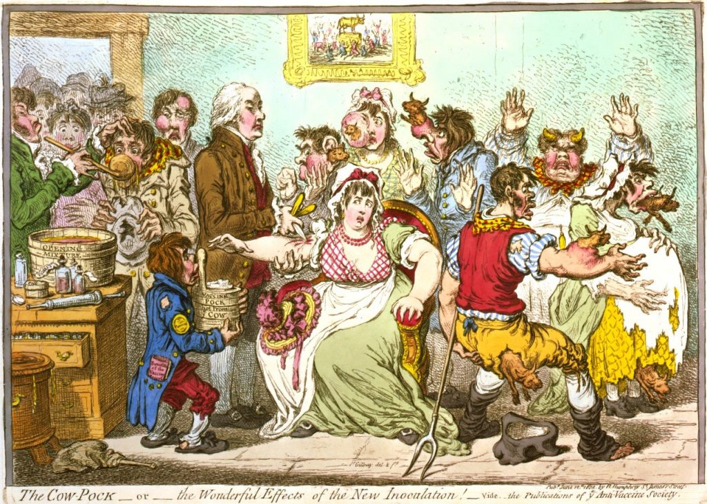 James Gillray, The Cow-Pock – or – the Wonderful Effects of the New Inoculation!, 1802. (Public domain. Original source.)